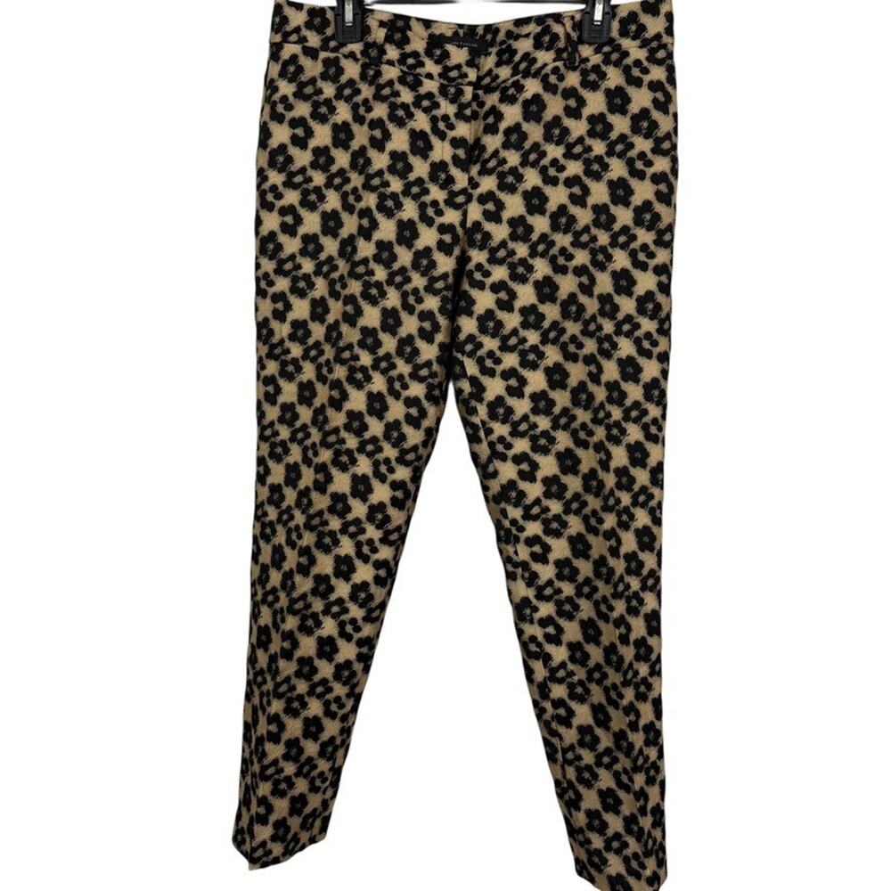 Ann Taylor Womens Black Beige Floral Tapered Flat Front Career Dress Pants sz 10